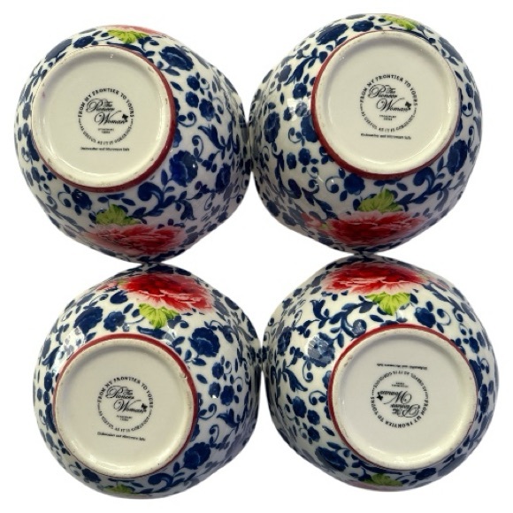 💐The Pioneer Woman Heritage Rose Cobalt Blue Soup Bowls Set of 4 - Picture 11 of 12